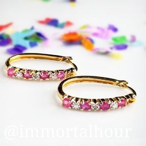 Sterling Silver 925 Gold Diamond And Ruby Earrings